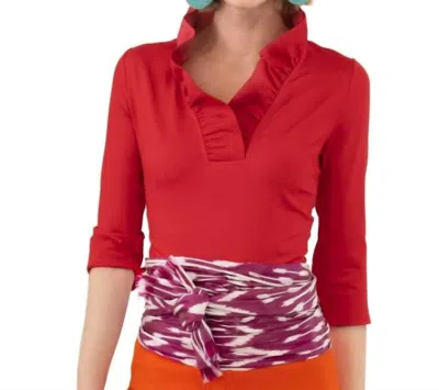 Gretchen Scott Jersey Ruffneck Top In Crimson In Red