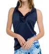 Gretchen Scott Jersey Sleeveless Ruffneck Top In Navy In Blue