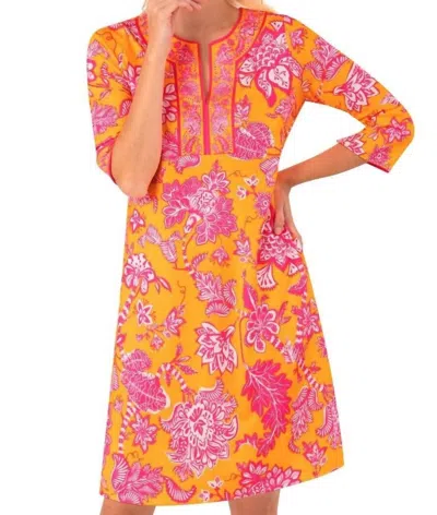 Gretchen Scott Jersey Split Neck Dress - Glorious In Orange/pink