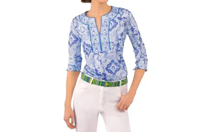 Gretchen Scott Jersey Split Neck Top In Watteau Blue