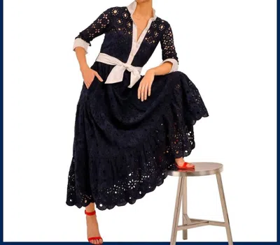 Gretchen Scott Little Bo Peep Midi Dress In Navy White In Black