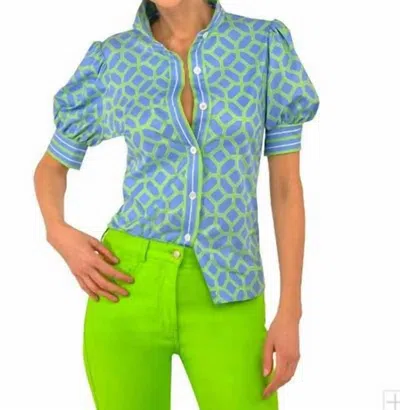 Gretchen Scott Lucy In The Sky Puff Sleeve Top In Sky Blue/kelly Green