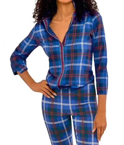 Gretchen Scott Middleton Plaid Puff Sleeve Top Shirt In Blue