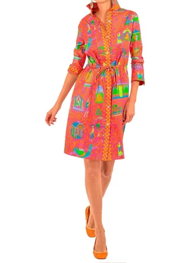Gretchen Scott Palanquin Party Cotton Pulley Dress In Pink & Orange Mix In Multi