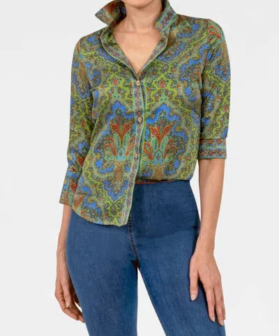 Gretchen Scott Passion Paisley Boyfriend Shirt In Olive In Green
