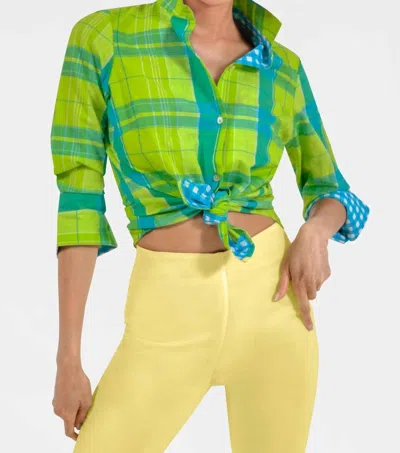 Gretchen Scott Picnic Time Boyfriend Shirt In Lime/turquoise In Green