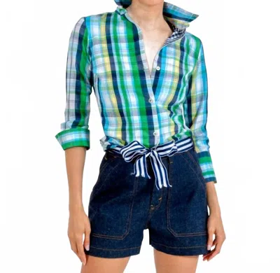Gretchen Scott Picnic Time Boyfriend Shirt In Navy/green In Multi