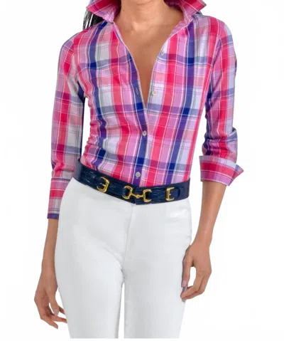 Gretchen Scott Picnic Time Boyfriend Shirt In Navy/red In Pink
