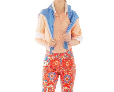Gretchen Scott Pique All Day Pinstripe Shirt In Orange/white In Green