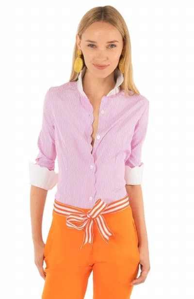 Gretchen Scott Pique All Day Shirt In Pink Pinstripe