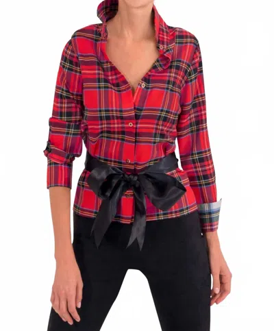 Gretchen Scott Plaid Button Down Top In Red In Animal Print