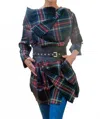 Gretchen Scott Plaid Wrap Coat With Shawl Collar In Black Multi In Blue