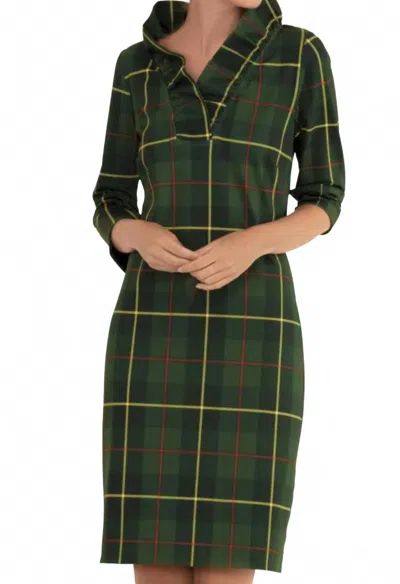 Gretchen Scott Plaidly Cooper Jersey Ruffneck Dress In Green Multi