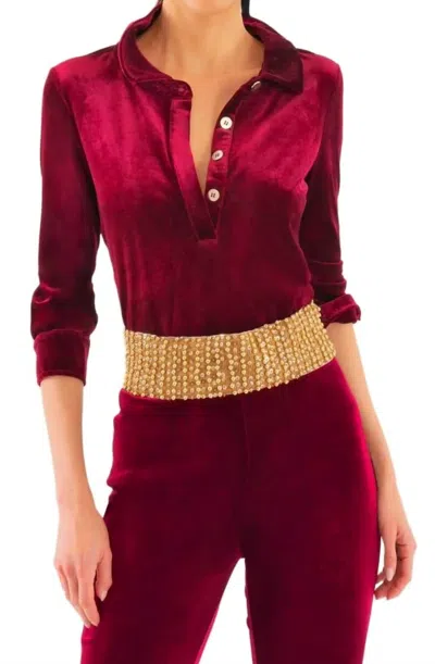 Gretchen Scott Pop Over Silky Velvet Top In Burgundy In White