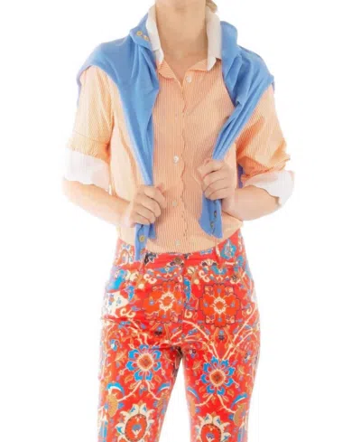 Gretchen Scott Poppy Pique All Day Pinstripe Shirt In Orange In Beige