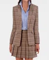 Gretchen Scott Prepatory Plaid Blazer In Khaki/ Navy
