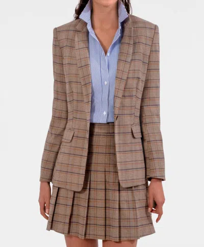Gretchen Scott Prepatory Plaid Blazer In Khaki/ Navy