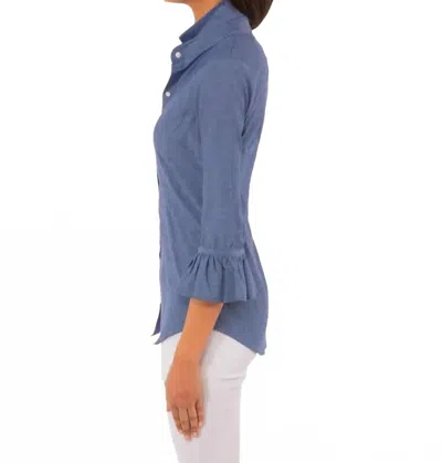 Gretchen Scott Priss Button Up Top In Chambray In Blue
