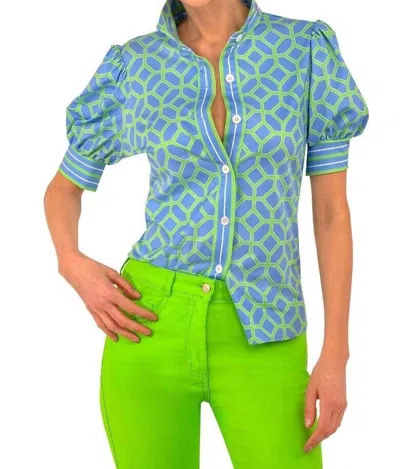 Gretchen Scott Puff Sleeve Top - Lucy In The Sky In Blue/ Kelly In Multi