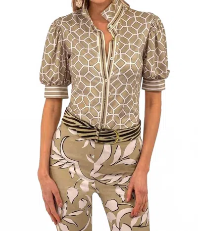 Gretchen Scott Puff Sleeve Top In Khaki/lucy In Multi