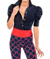 Gretchen Scott Puff Sleeve Top In Navy In Blue