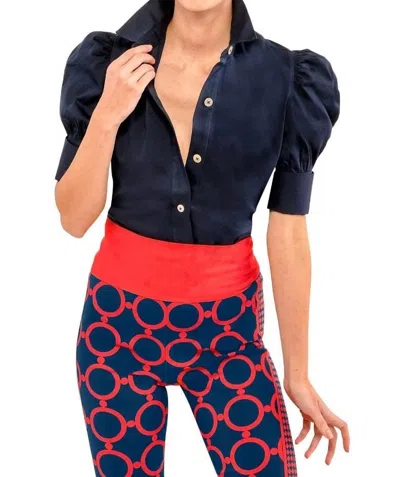 Gretchen Scott Puff Sleeve Top In Navy In Blue