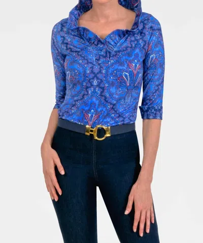 Gretchen Scott Quarter Sleeve Ruffneck Top In Passion Paisley Imari In Blue