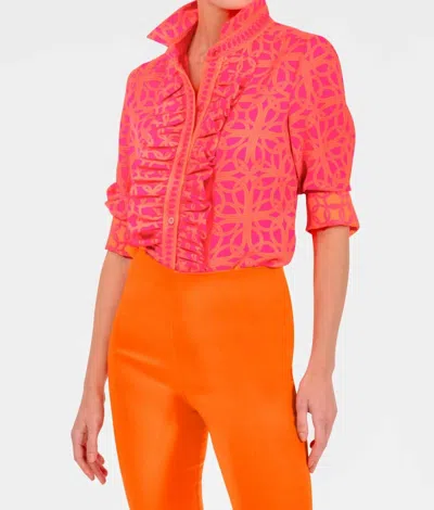 Gretchen Scott Ring Toss Long Sleeve Ruffle Rumble Blouse In Shocking Pink