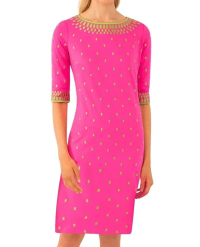 Gretchen Scott Rocket 3/4 Sleeves Midi Dress In Pink/gold