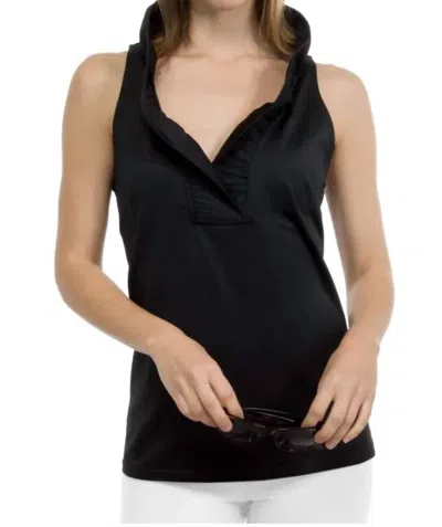Gretchen Scott Ruffle Neck Sleeveless Top In Black
