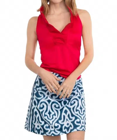 Gretchen Scott Ruffle Neck Sleeveless Top In Crimson In Pink