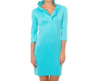 Gretchen Scott Ruffle Neck Solid Dress In Turquoise In Blue
