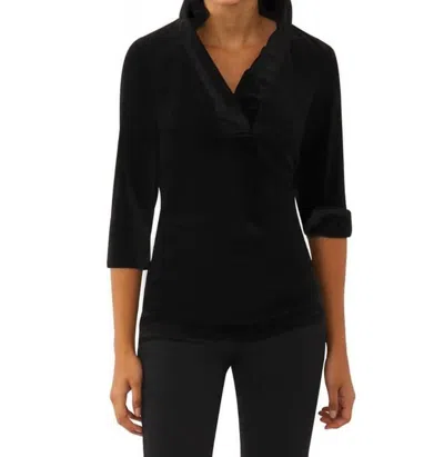 Gretchen Scott Ruffle Neck Top In Black Velvet
