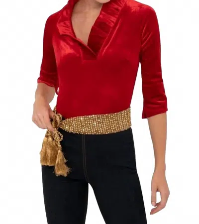 Gretchen Scott Ruffle Neck Top In Silky Velvet Crimson In Multi