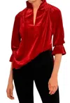 Gretchen Scott Ruffle Neck Velvet Tunic Top In Red In Red
