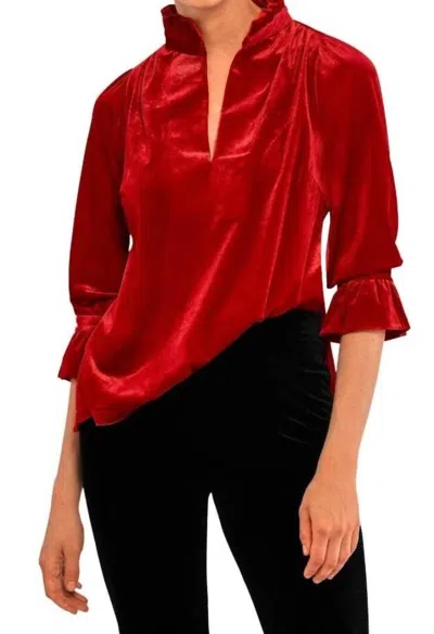 Gretchen Scott Ruffle Neck Velvet Tunic Top In Red