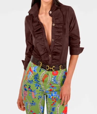 Gretchen Scott Ruffle Rumble Blouse In Brown In Green