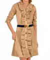 Gretchen Scott Ruffle Rumble Mini Dress In Khaki In Brown