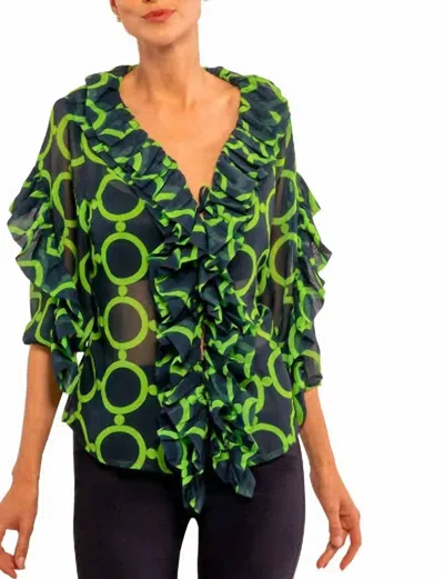 Gretchen Scott Ruffle Stilt Skin Blouse In Dip & Dot Kelly In Multi