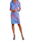 Gretchen Scott Ruffleneck 3/4 Sleeve Dress In Blue In Blue