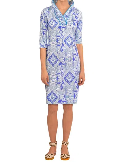Gretchen Scott Ruffleneck Dress In Watteau Blues In Multi