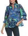 Gretchen Scott Ruffleneck Top In Blue
