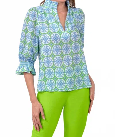 Gretchen Scott Ruffleneck Tunic In Kelly/periwinkle In Multi