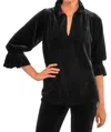 Gretchen Scott Ruffleneck Tunic In Velvet In Black In Black