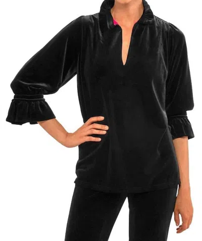 GRETCHEN SCOTT RUFFLENECK TUNIC IN VELVET IN BLACK