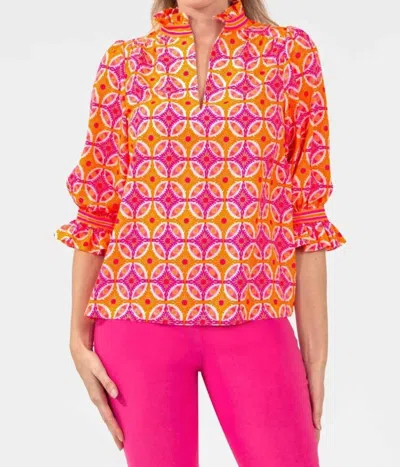 Gretchen Scott Ruffleneck Tunic Top In Smell The Roses In Multi
