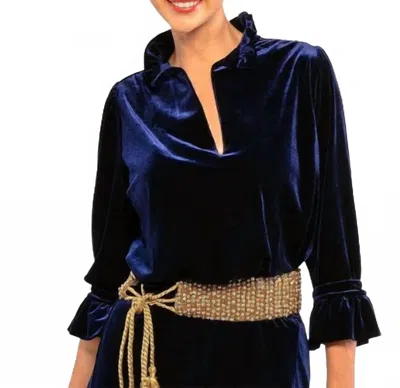 Gretchen Scott Ruffleneck Velvet Tunic In Navy In Blue