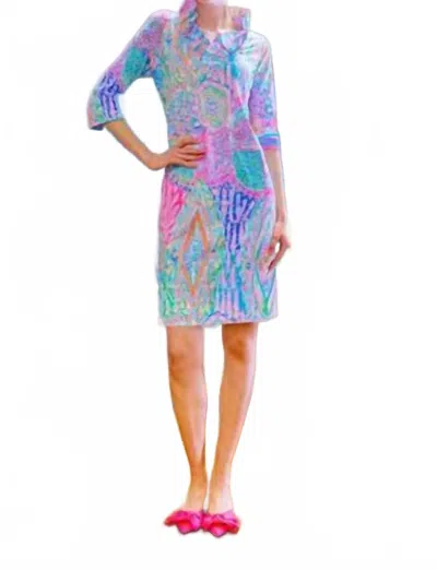 Gretchen Scott Ruffneck 3/4 Sleeve Dress In Brights In Blue