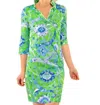 GRETCHEN SCOTT RUFFNECK DRESS - MAGIC CARPET IN GREEN/BLUE