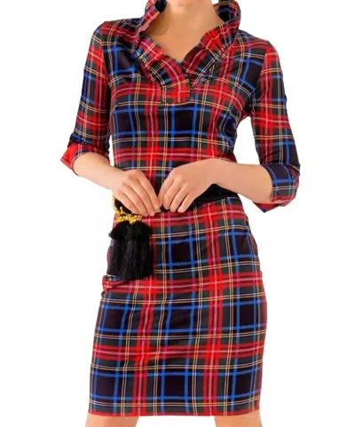 Gretchen Scott Ruffneck Mini Dress In Duke Of York Black Red Plaid In Multi
